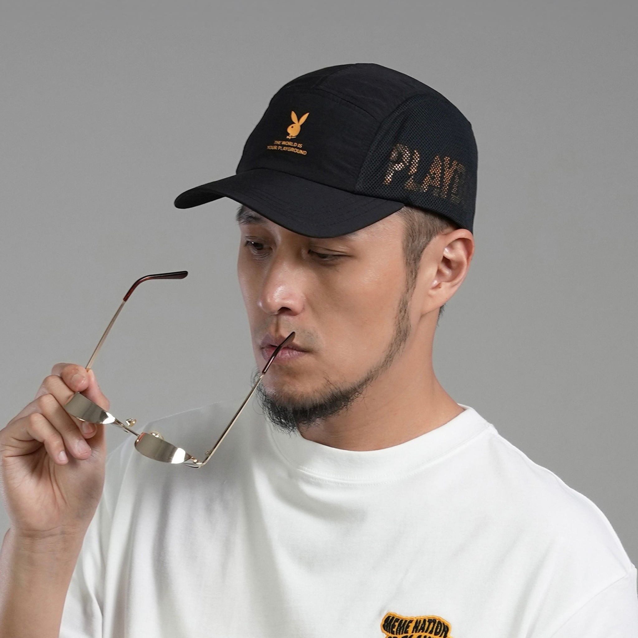 【MNPB】Kaminari聯名款 - 黃色印花五片帽 (黑)
